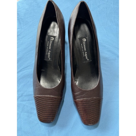 Aigner Shoes - Aigner Vintage Spain Pumps Dark Brown Body / Snakeskin Embossed Cap Toe 8 1/2 M